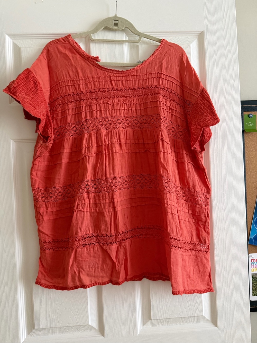 Sundance Coral Crochet-Trim Short Sleeve Top